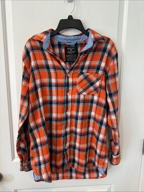 Bogari Orange Plaid Long-Sleeve Casual Button-Down Shirt for Men